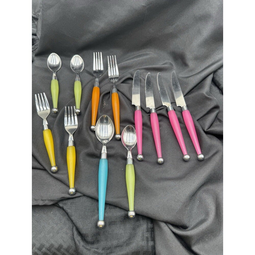 gibson mcm art deco flatware silverware utensils colorful mixed Lot Of 12